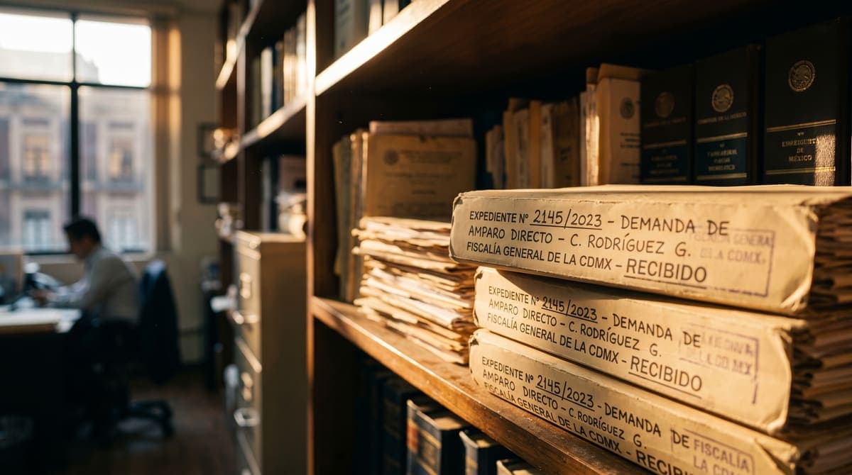 Expedientes de casos mercantiles en el archivo de un despacho legal mexicano | RIVENZA