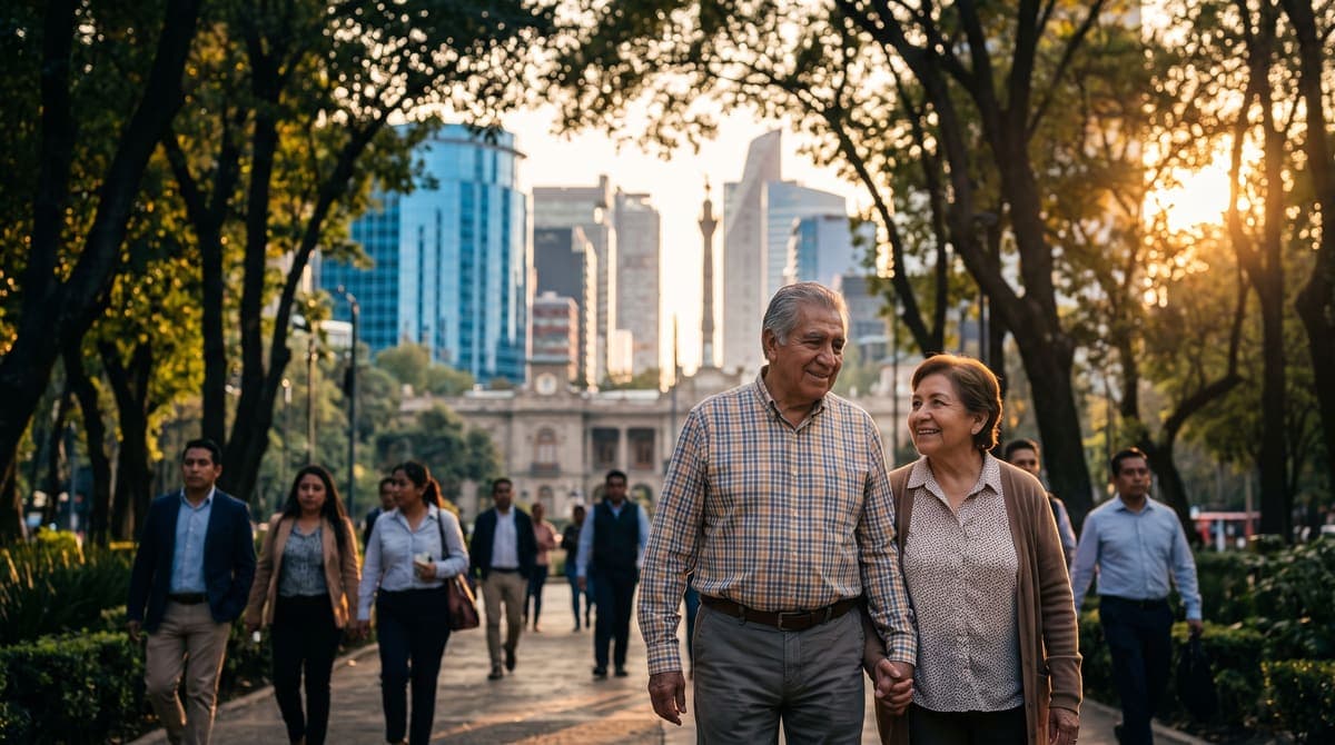 Pareja mayor caminando de la mano en un parque: derechos de pensión IMSS por concubinato | RIVENZA