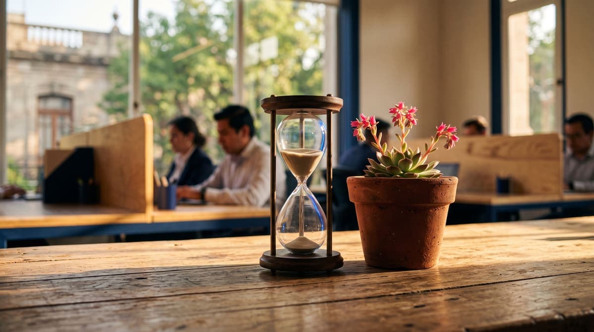 Reloj de arena junto a una planta en maceta: cuánto dura la conservación de derechos IMSS | RIVENZA