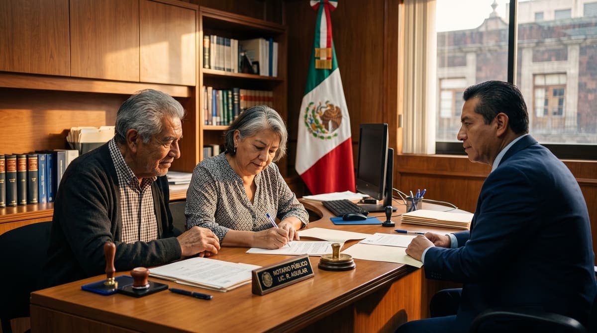 Pareja firmando ante notario en México: cuánto cuesta un testamento según tu estado en 2026 | RIVENZA