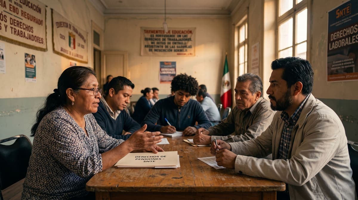Maestros reunidos discutiendo sus derechos de pensión: el décimo transitorio del ISSSTE | RIVENZA