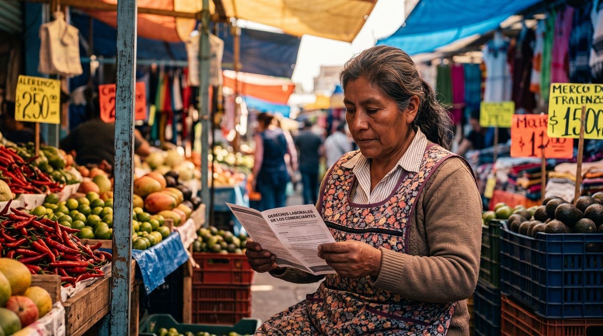 Comerciante de mercado revisando sus documentos: cuánto es la pensión mínima IMSS y cómo aumentarla | RIVENZA