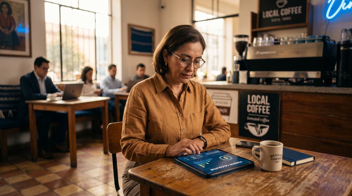 Mujer consultando su tablet en un café: cuándo puedes hacer el retiro total de tu AFORE | RIVENZA
