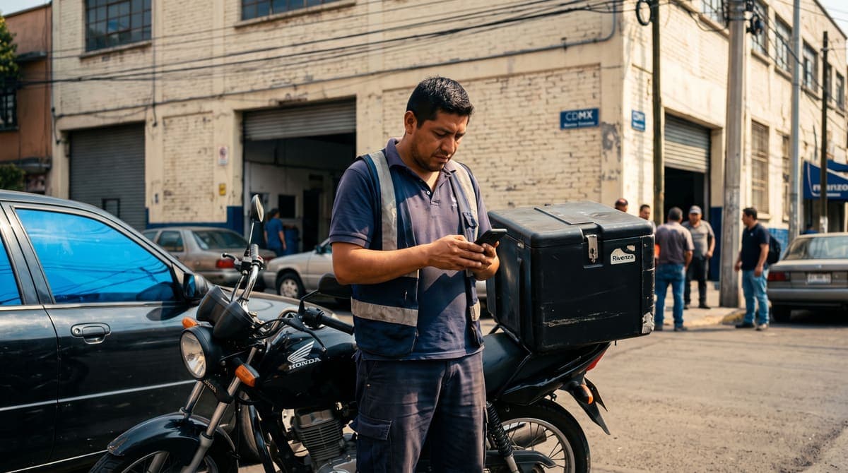 Repartidor independiente frente a su moto: afíliate al seguro voluntario del IMSS | RIVENZA